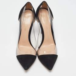 Pre Owned Gianvito Rossi Black Suede and PVC Plexi Pumps Size 38.5