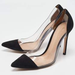 Pre Owned Gianvito Rossi Black Suede and PVC Plexi Pumps Size 38.5