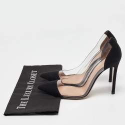 Pre Owned Gianvito Rossi Black Suede and PVC Plexi Pumps Size 38.5