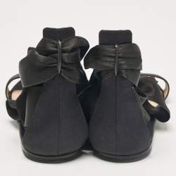 Pre Owned Gianvito Rossi Black Satin Ankle Tie Flat Sandals Size 40