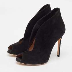 Pre Owned Gianvito Rossi Black Suede Vamp Booties Size 35