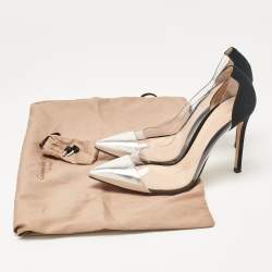 Pre Owned Gianvito Rossi Silver/Black Leather, Suede and PVC Plexi Pumps Size 36.5