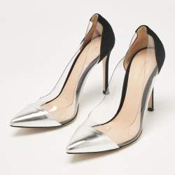 Pre Owned Gianvito Rossi Silver/Black Leather, Suede and PVC Plexi Pumps Size 36.5