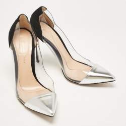 Pre Owned Gianvito Rossi Silver/Black Leather, Suede and PVC Plexi Pumps Size 36.5