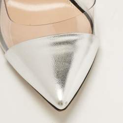 Pre Owned Gianvito Rossi Silver/Black Leather, Suede and PVC Plexi Pumps Size 36.5