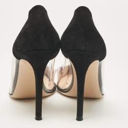 Pre Owned Gianvito Rossi Silver/Black Leather, Suede and PVC Plexi Pumps Size 36.5