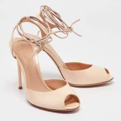 Gianvito Rossi Beige Patent Leather Ankle Strap Sandals Size 37.5