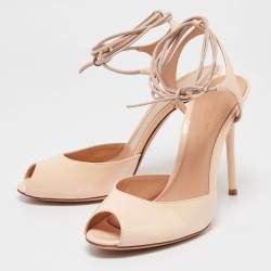 Gianvito Rossi Beige Patent Leather Ankle Strap Sandals Size 37.5