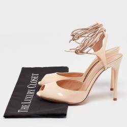 Gianvito Rossi Beige Patent Leather Ankle Strap Sandals Size 37.5