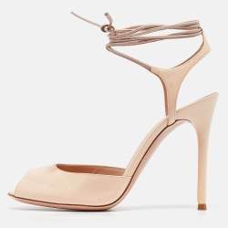 Gianvito Rossi Beige Patent Leather Ankle Strap Sandals Size 37.5