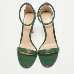 Pre Owned Gianvito Rossi Green Leather Ankle Cuff Sandals Size 36.5