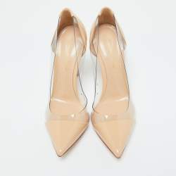 Gianvito Rossi Beige Patent Leather and PVC Plexi Pumps Size 36