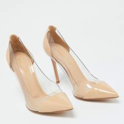 Gianvito Rossi Beige Patent Leather and PVC Plexi Pumps Size 36