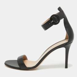 Pre Owned Gianvito Rossi Black Leather Portofino Ankle Strap Sandals Size 40
