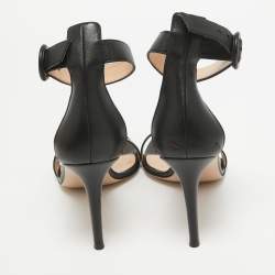 Pre Owned Gianvito Rossi Black Leather Portofino Ankle Strap Sandals Size 40
