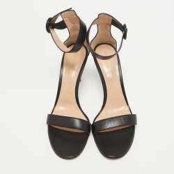 Pre Owned Gianvito Rossi Black Leather Portofino Ankle Strap Sandals Size 40