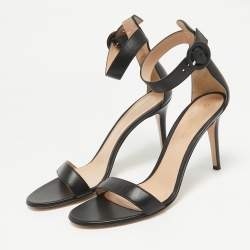 Pre Owned Gianvito Rossi Black Leather Portofino Ankle Strap Sandals Size 40