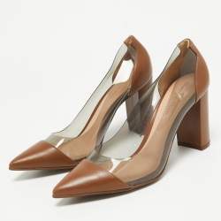 Gianvito Rossi Brown Leather and PVC Block Heel Pumps Size 38