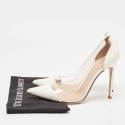 Gianvito Rossi Off White Patent Leather and PVC Plexi Pumps Size 40