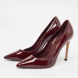 Pre Owned Gianvito Rossi Burgundy Patent Leather Pumps Size 37.5