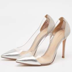 Gianvito Rossi Silver/Grey Leather and PVC Plexi Pumps Size 37