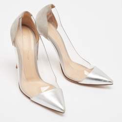 Gianvito Rossi Silver/Grey Leather and PVC Plexi Pumps Size 37