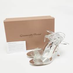 Gianvito Rossi Silver Patent Leather and PVC Spice Ankle Wrap Sandals Size 38
