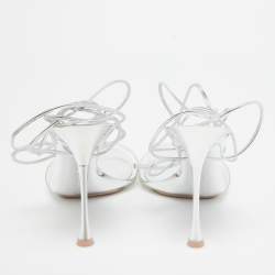 Gianvito Rossi Silver Patent Leather and PVC Spice Ankle Wrap Sandals Size 38
