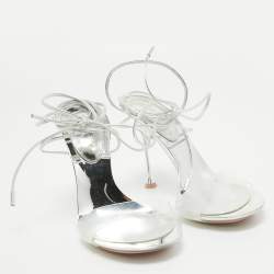 Gianvito Rossi Silver Patent Leather and PVC Spice Ankle Wrap Sandals Size 38