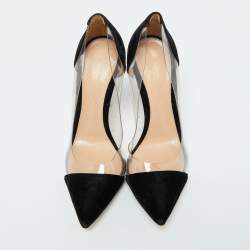 Pre Owned Gianvito Rossi Black Velvet and PVC Plexi Pointed Toe Pumps Size 37