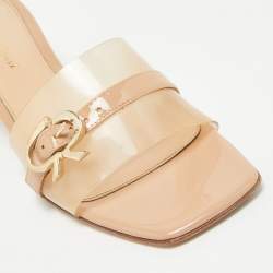 Pre Owned Gianvito Rossi Beige Patent Leather and PVC Gemini Slide Sandals Size 37.5