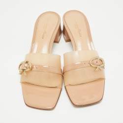 Pre Owned Gianvito Rossi Beige Patent Leather and PVC Gemini Slide Sandals Size 37.5