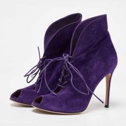 Pre Owned Gianvito Rossi Purple Suede Jane Ankle Booties Size 40