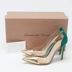 Gianvito Rossi Gold/Green Leather, Suede and PVC Plexi Pumps Size 41.5