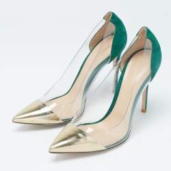 Gianvito Rossi Gold/Green Leather, Suede and PVC Plexi Pumps Size 41.5