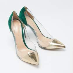 Gianvito Rossi Gold/Green Leather, Suede and PVC Plexi Pumps Size 41.5