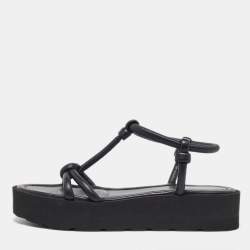 Pre Owned Gianvito Rossi Black Leather Marine Platform Sandals Size 38