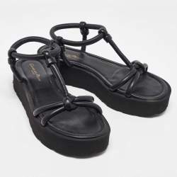 Pre Owned Gianvito Rossi Black Leather Marine Platform Sandals Size 38