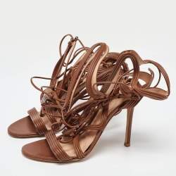 Pre Owned Gianvito Rossi Brown Leather Giza Wrapped Gladiator Sandals Size 36.5