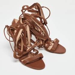 Pre Owned Gianvito Rossi Brown Leather Giza Wrapped Gladiator Sandals Size 36.5