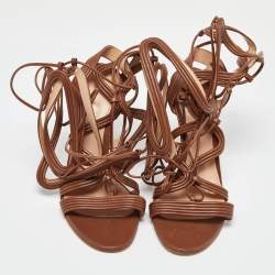 Pre Owned Gianvito Rossi Brown Leather Giza Wrapped Gladiator Sandals Size 36.5
