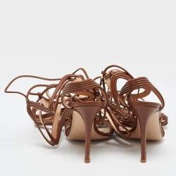 Pre Owned Gianvito Rossi Brown Leather Giza Wrapped Gladiator Sandals Size 36.5