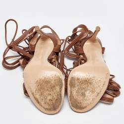 Pre Owned Gianvito Rossi Brown Leather Giza Wrapped Gladiator Sandals Size 36.5