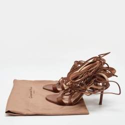 Pre Owned Gianvito Rossi Brown Leather Giza Wrapped Gladiator Sandals Size 36.5
