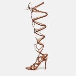 Pre Owned Gianvito Rossi Brown Leather Giza Wrapped Gladiator Sandals Size 36.5