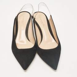 Pre Owned Gianvito Rossi Black Suede and PVC Slingback Pumps Size 37.5