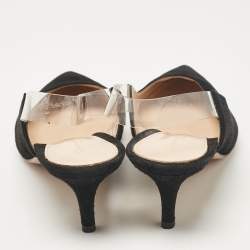 Pre Owned Gianvito Rossi Black Suede and PVC Slingback Pumps Size 37.5