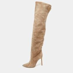Pre Owned Gianvito Rossi Beige Suede Pointed Toe Over The Knee Boots Size 39.5