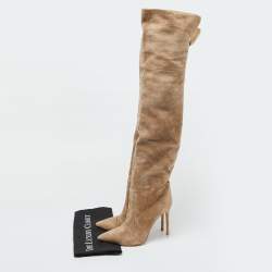 Pre Owned Gianvito Rossi Beige Suede Pointed Toe Over The Knee Boots Size 39.5