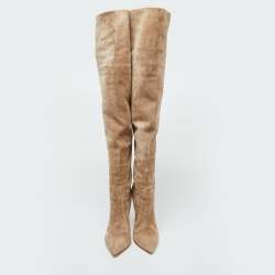 Pre Owned Gianvito Rossi Beige Suede Pointed Toe Over The Knee Boots Size 39.5